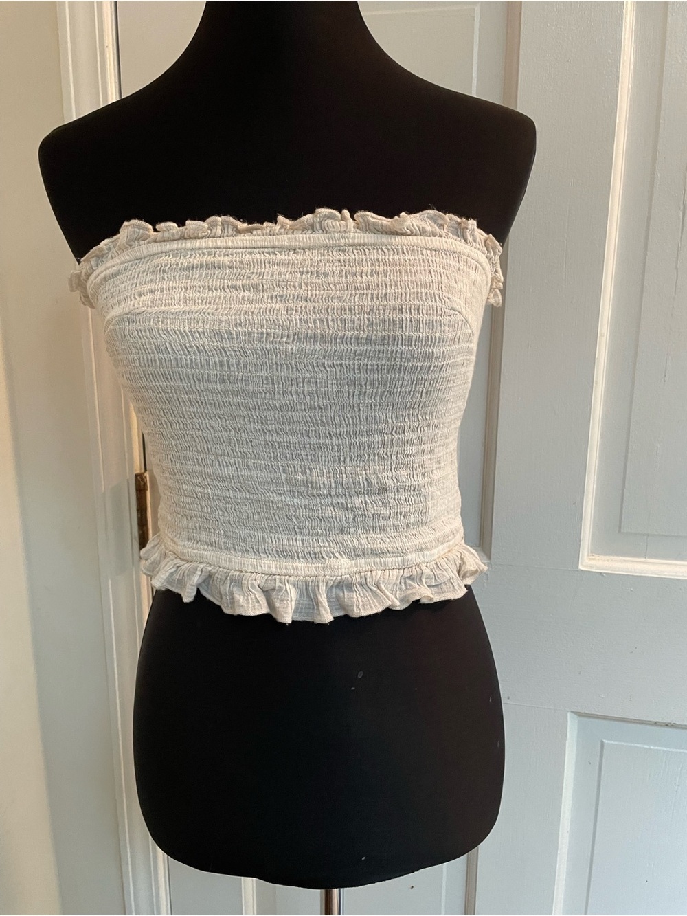 Urban outfitters White Smocked Strapless Tube Top with Ruffle Trim